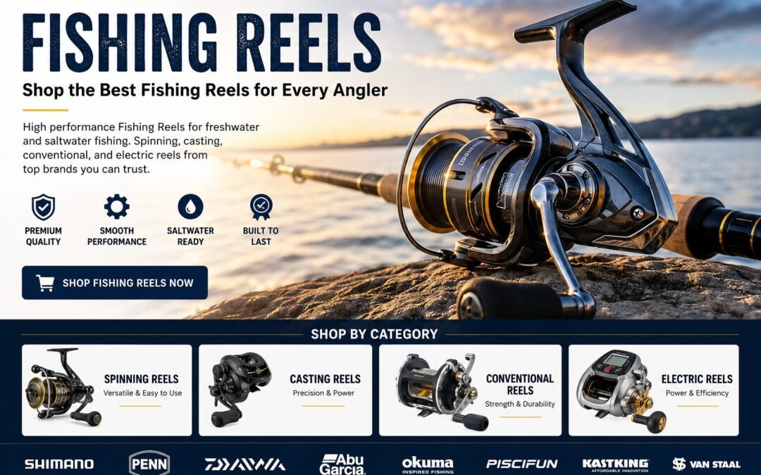 Fishing Reels collection featuring premium spinning reels, casting reels, conventional reels, and electric reels for freshwater and saltwater fishing from top brands.