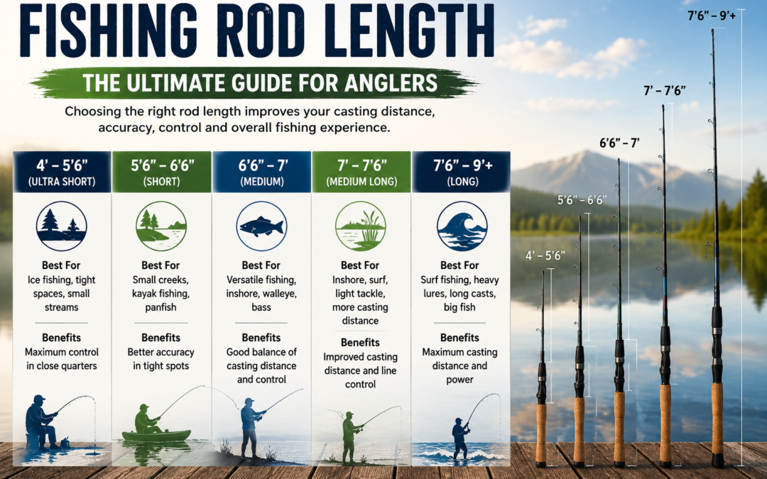 Fishing rod length guide showing different rod sizes for anglers