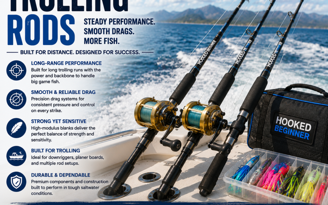 Trolling rods designed for long-range trolling and big game fishing